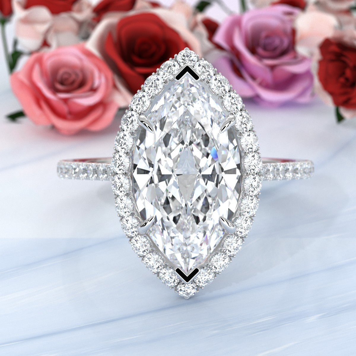 French U Pave Halo 2.54 Ctw. Round IGI Certified Diamond Engagement Ring